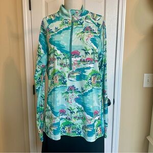 Crown & Ivy Sport Tropical Multicolor Design Half Zip Pullover. Size Large